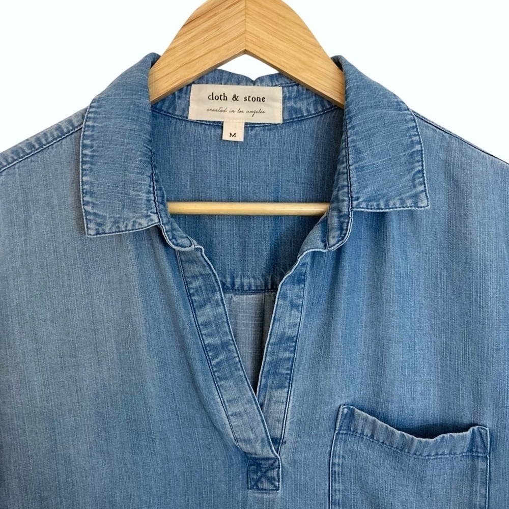 CLOTH & STONE Chambray Tencel Popover Tunic Shirt in Blue - Picture 5 of 11